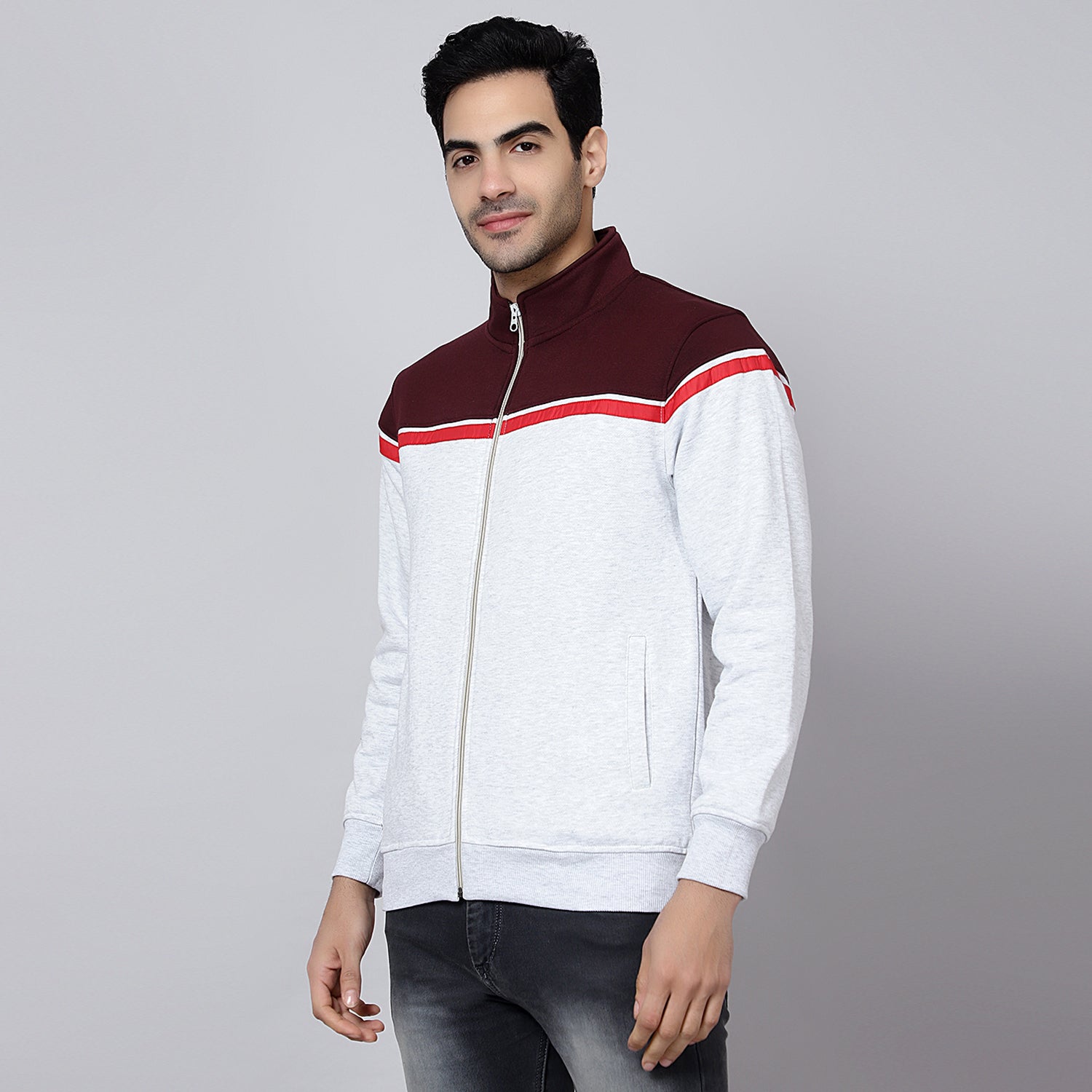 Mentoos Colourblocked zipper sweatshirt Wine