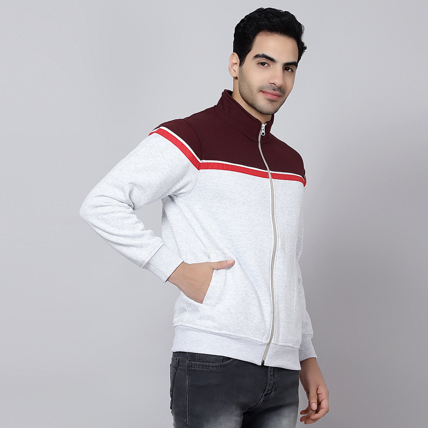 Mentoos Colourblocked zipper sweatshirt Wine