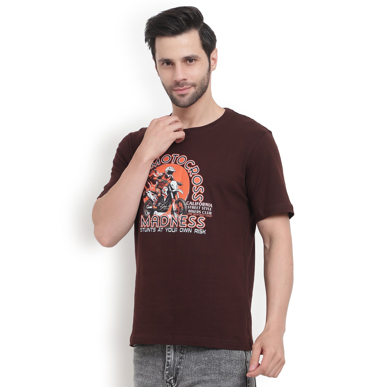 Classic Brown Cotton Printed T-Shirt