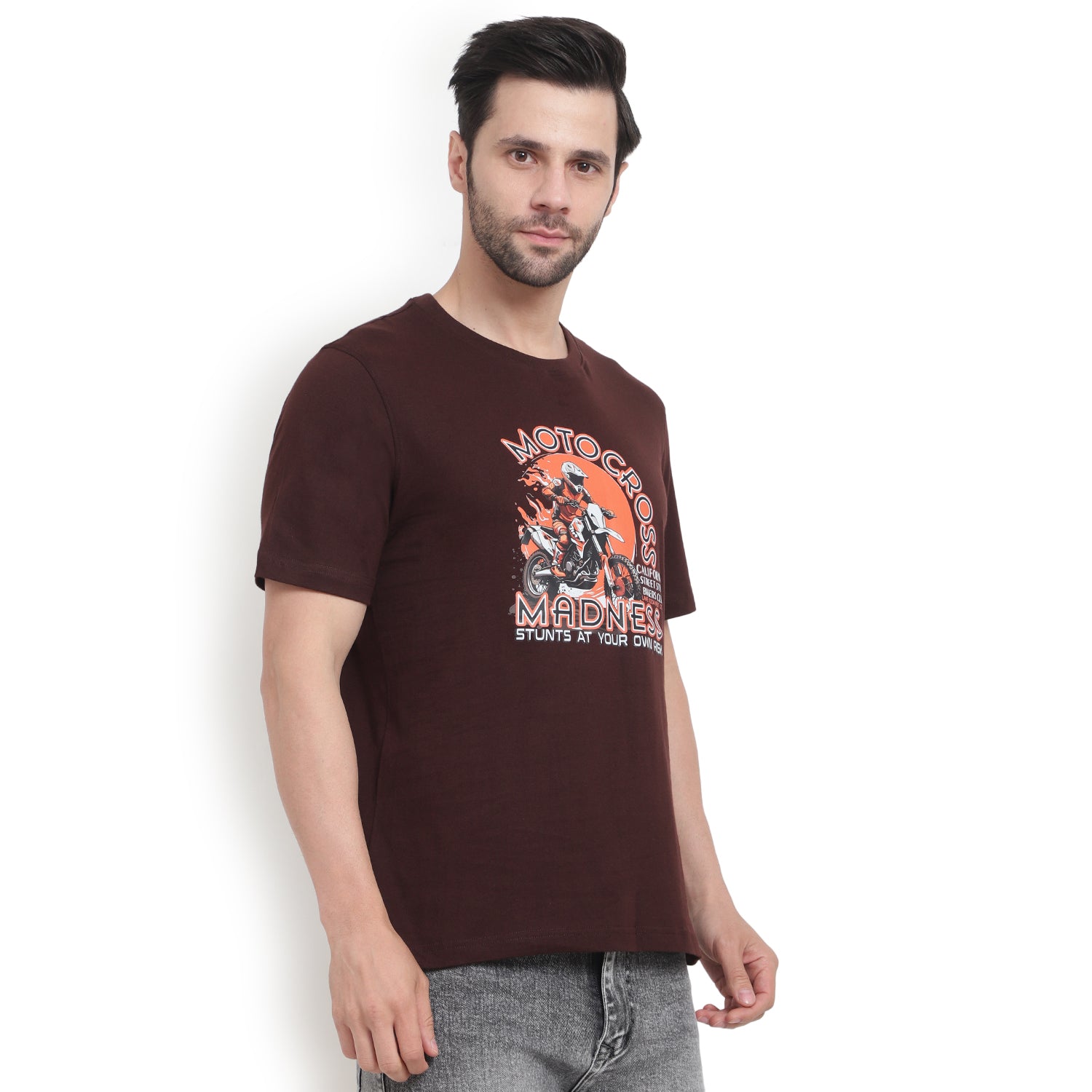 Classic Brown Cotton Printed T-Shirt