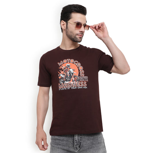 Classic Brown Cotton Printed T-Shirt