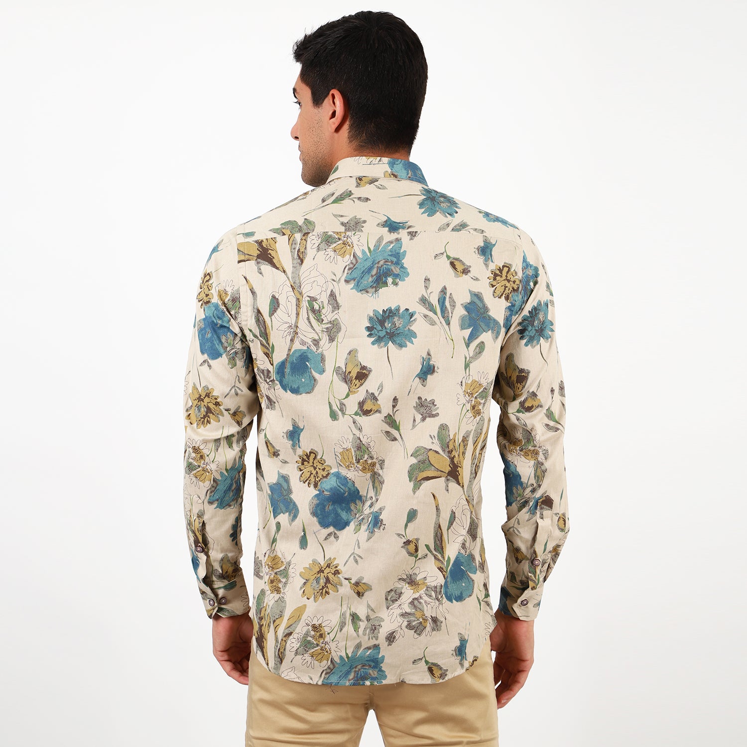 Mentoos Men's Off-White Flower Print Shirt