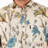 Mentoos Men's Off-White Flower Print Shirt