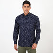 Mentoos Men's Blue Printed Cotton Casual Shirt - Regular Fit