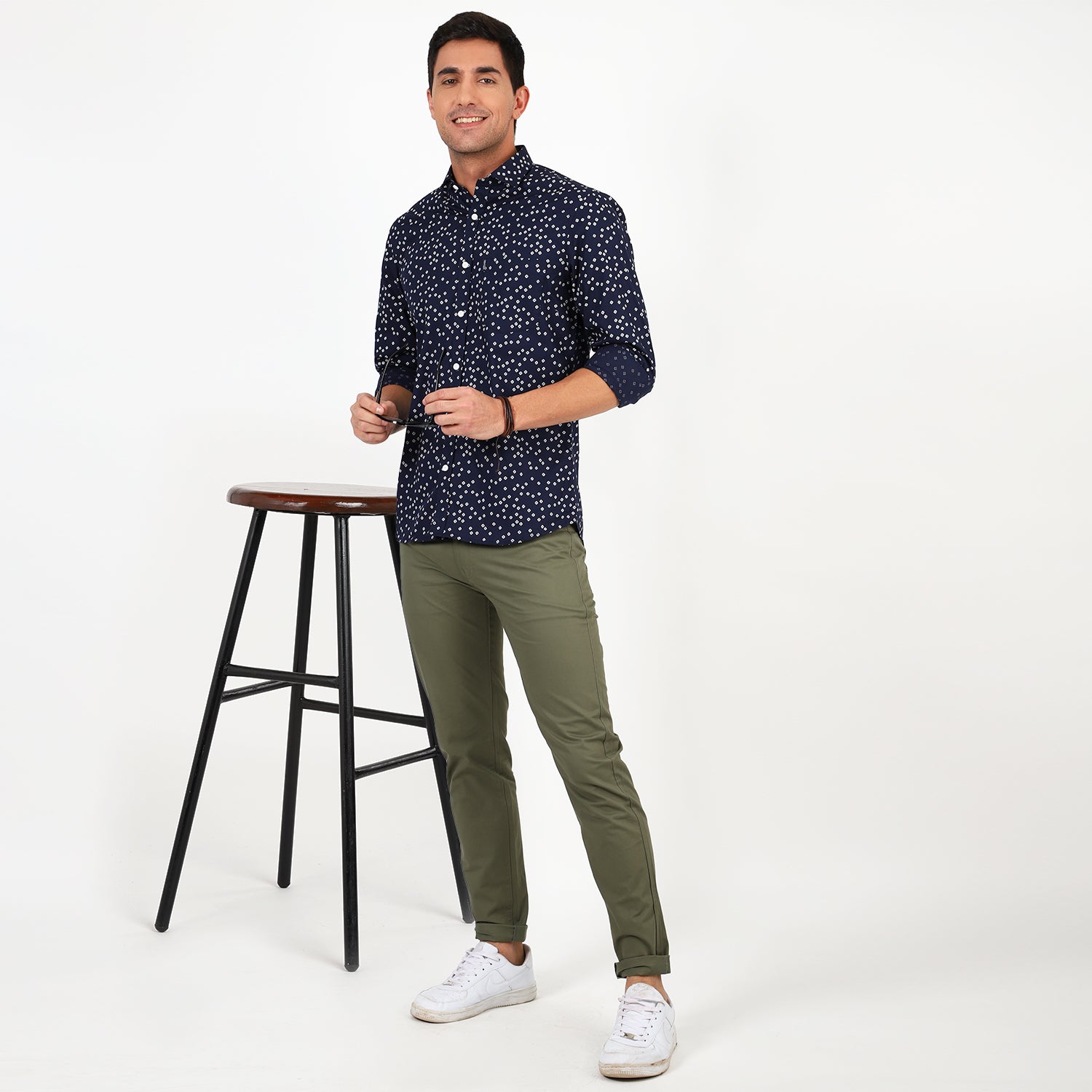 Mentoos Men's Blue Printed Cotton Casual Shirt - Regular Fit