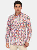 Mentoos White Cotton Casual Shirt with Red and Blue Prints