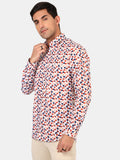 Mentoos White Cotton Casual Shirt with Red and Blue Prints