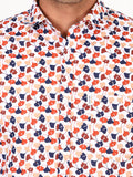 Mentoos White Cotton Casual Shirt with Red and Blue Prints