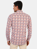 Mentoos White Cotton Casual Shirt with Red and Blue Prints