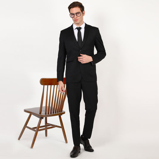 Mentoos Men’s Solid Black Single-Breasted Two-Piece Suit