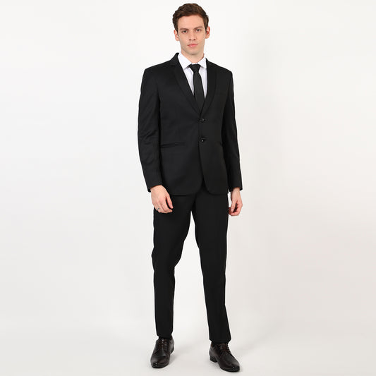 Mentoos Men’s Solid Black Single-Breasted Two-Piece Suit