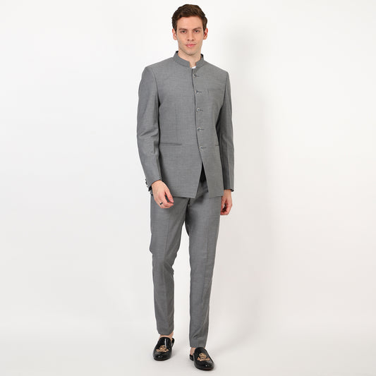 Mentoos Grey Bandhgala Jodhpuri Suits With Pant