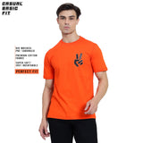 Mentoos Men's Orange Cotton Printed Round Neck Half Sleeves T-Shirt