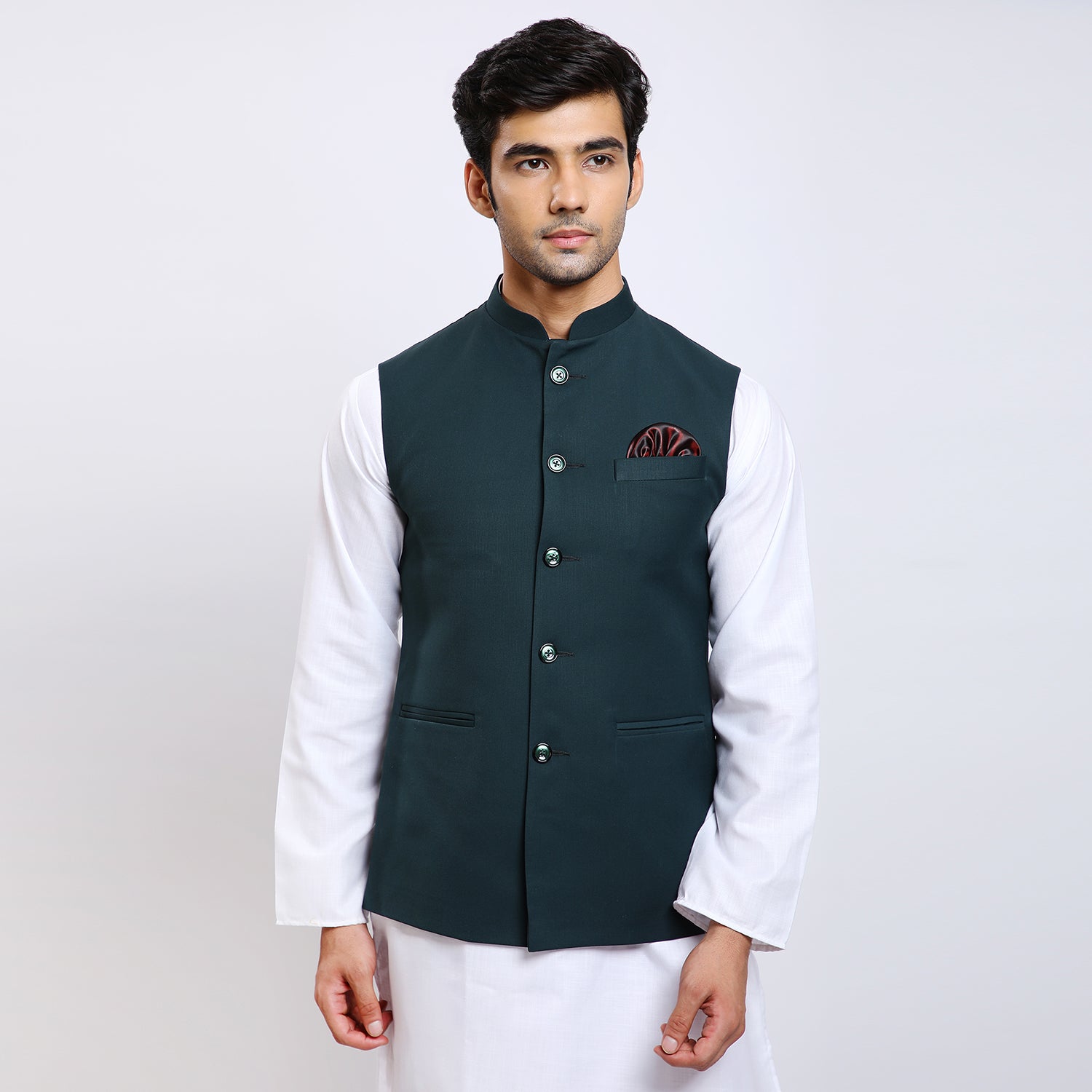 Awadhshree Men's Bottle Green Terry Rayon Nehru Jacket