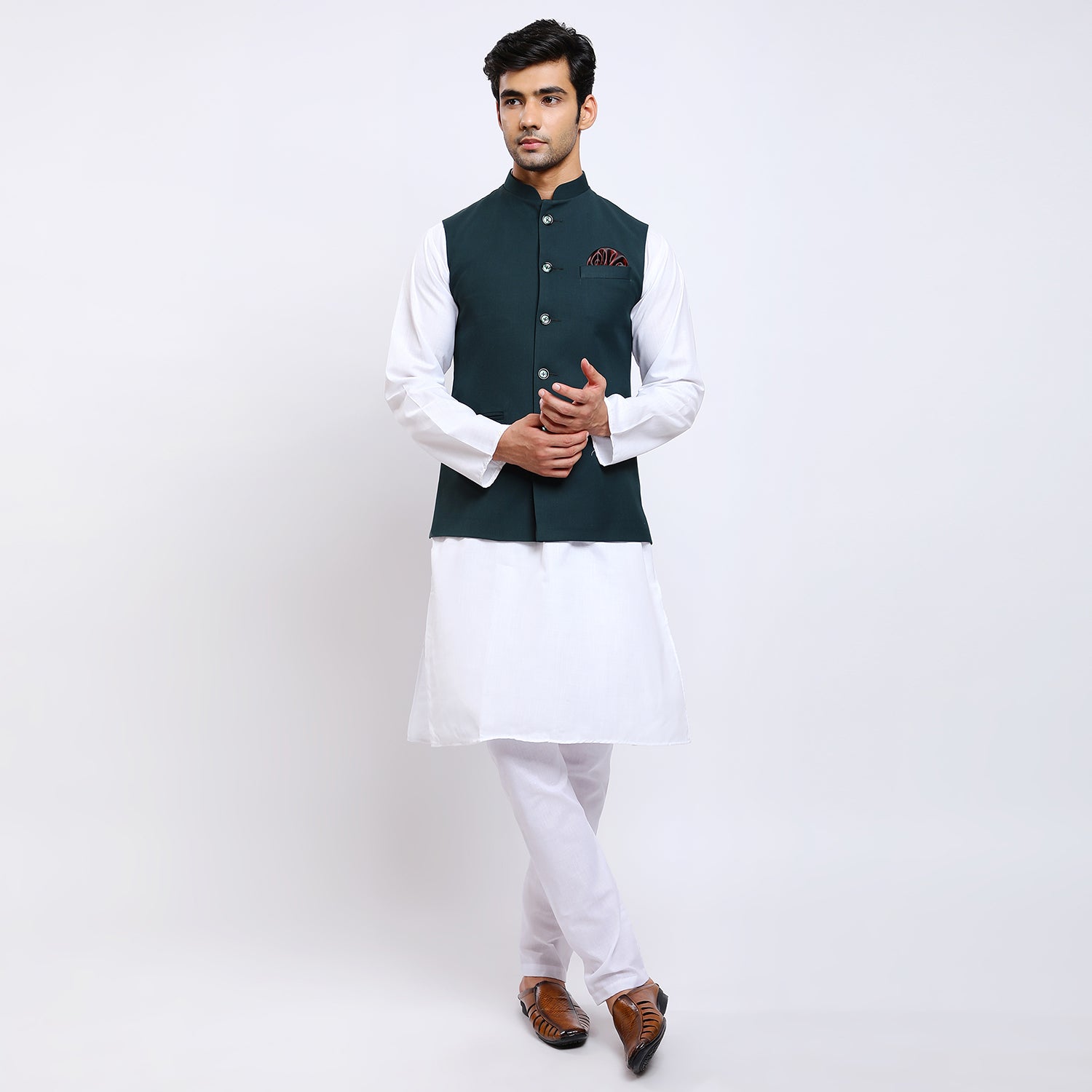 Awadhshree Men's Bottle Green Terry Rayon Nehru Jacket