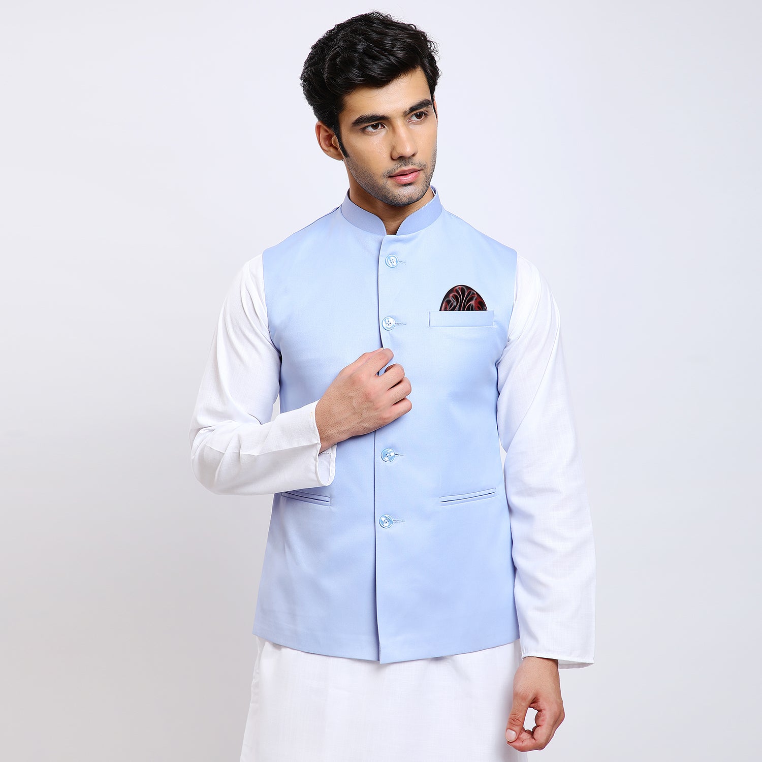 Awadhshree Men's Light Blue Terry Rayon Nehru Jacket