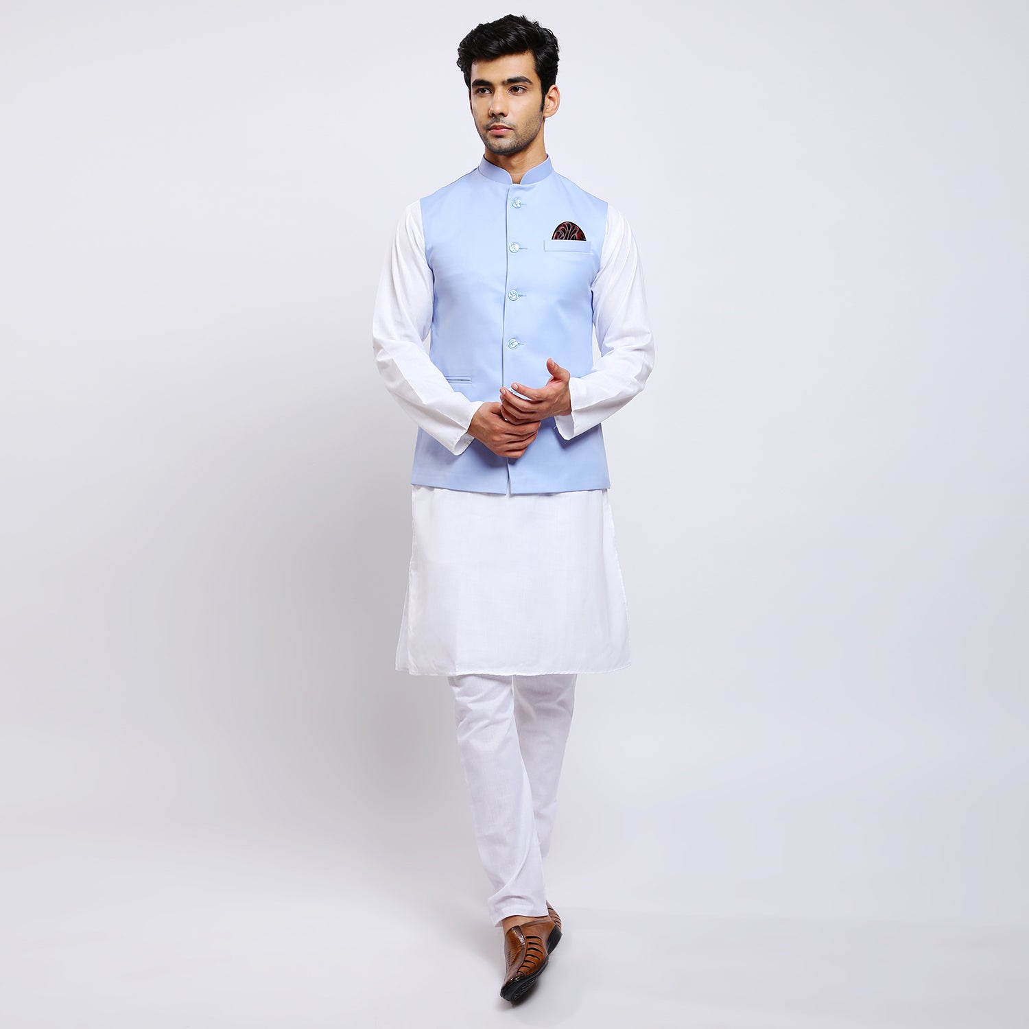 Awadhshree Men's Light Blue Terry Rayon Nehru Jacket