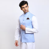 Awadhshree Men's Light Blue Terry Rayon Nehru Jacket