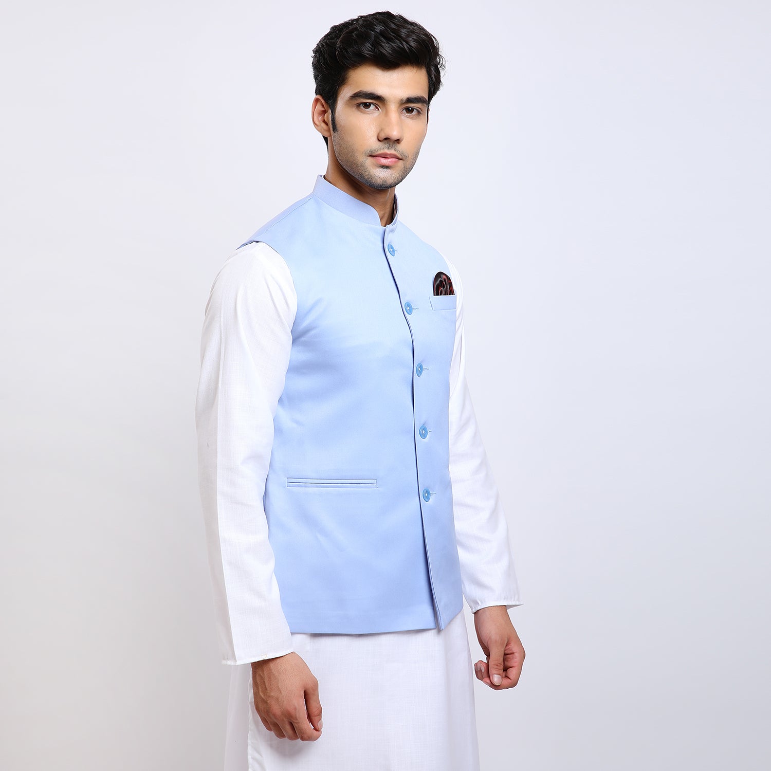 Awadhshree Men's Light Blue Terry Rayon Nehru Jacket