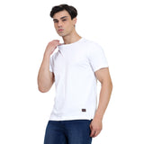 Mentoos Mens Cotton White Solid Round Neck Half Sleeves T-Shirt