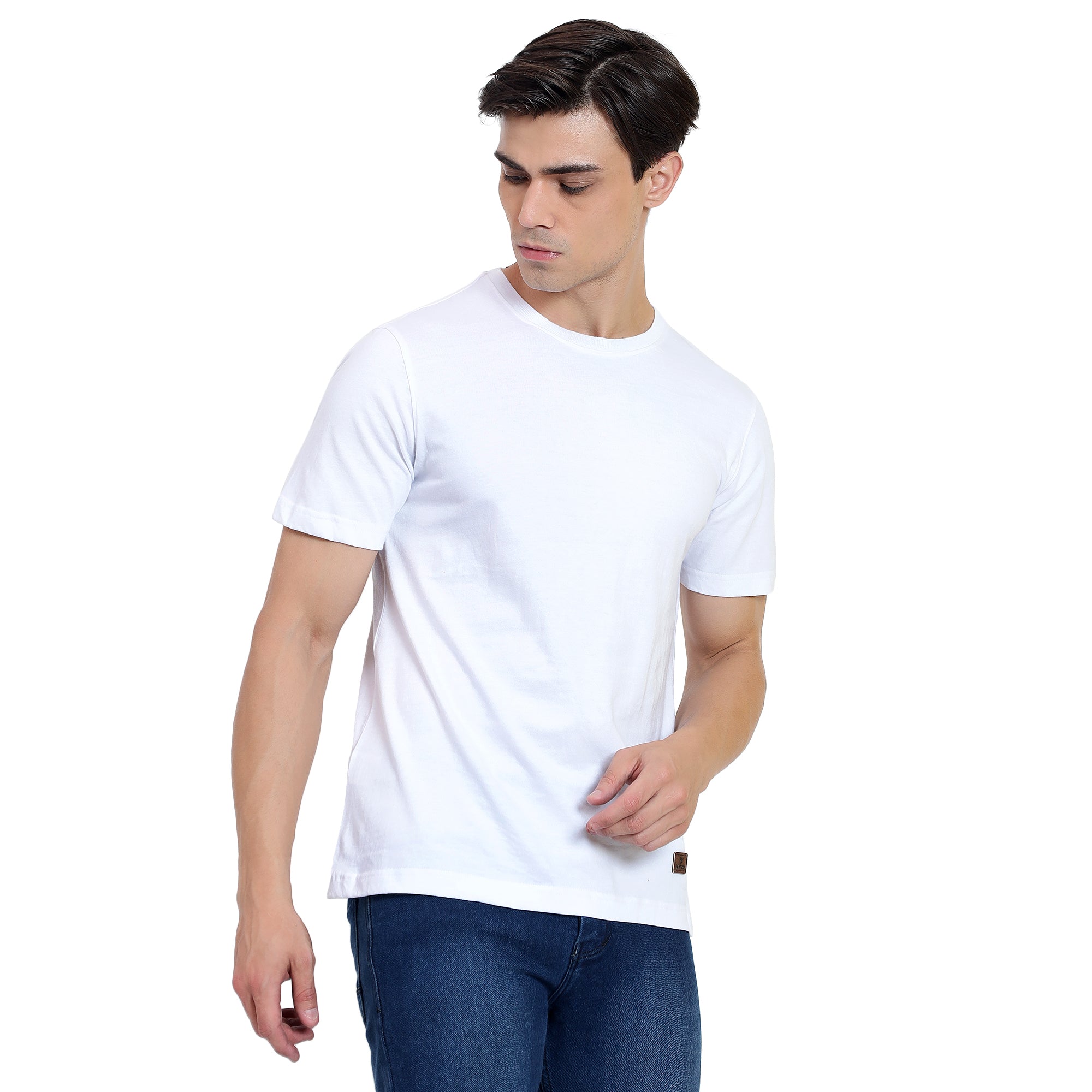 Mentoos Mens Cotton White Solid Round Neck Half Sleeves T-Shirt