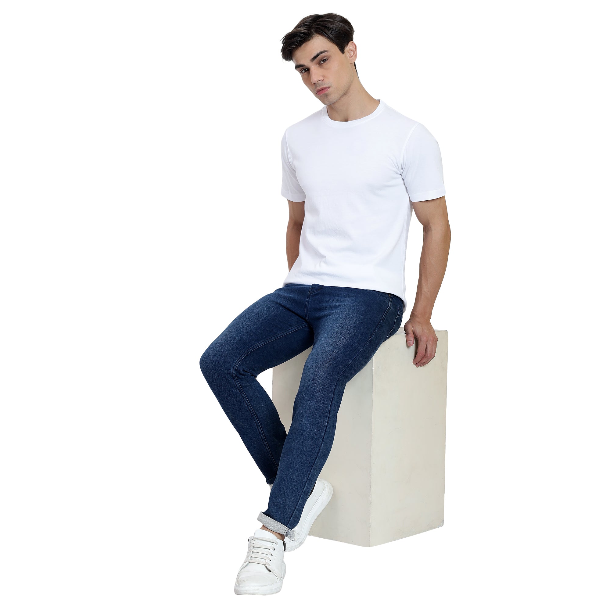 Mentoos Mens Cotton White Solid Round Neck Half Sleeves T-Shirt