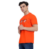 Mentoos Men's Orange Cotton Printed Round Neck Half Sleeves T-Shirt