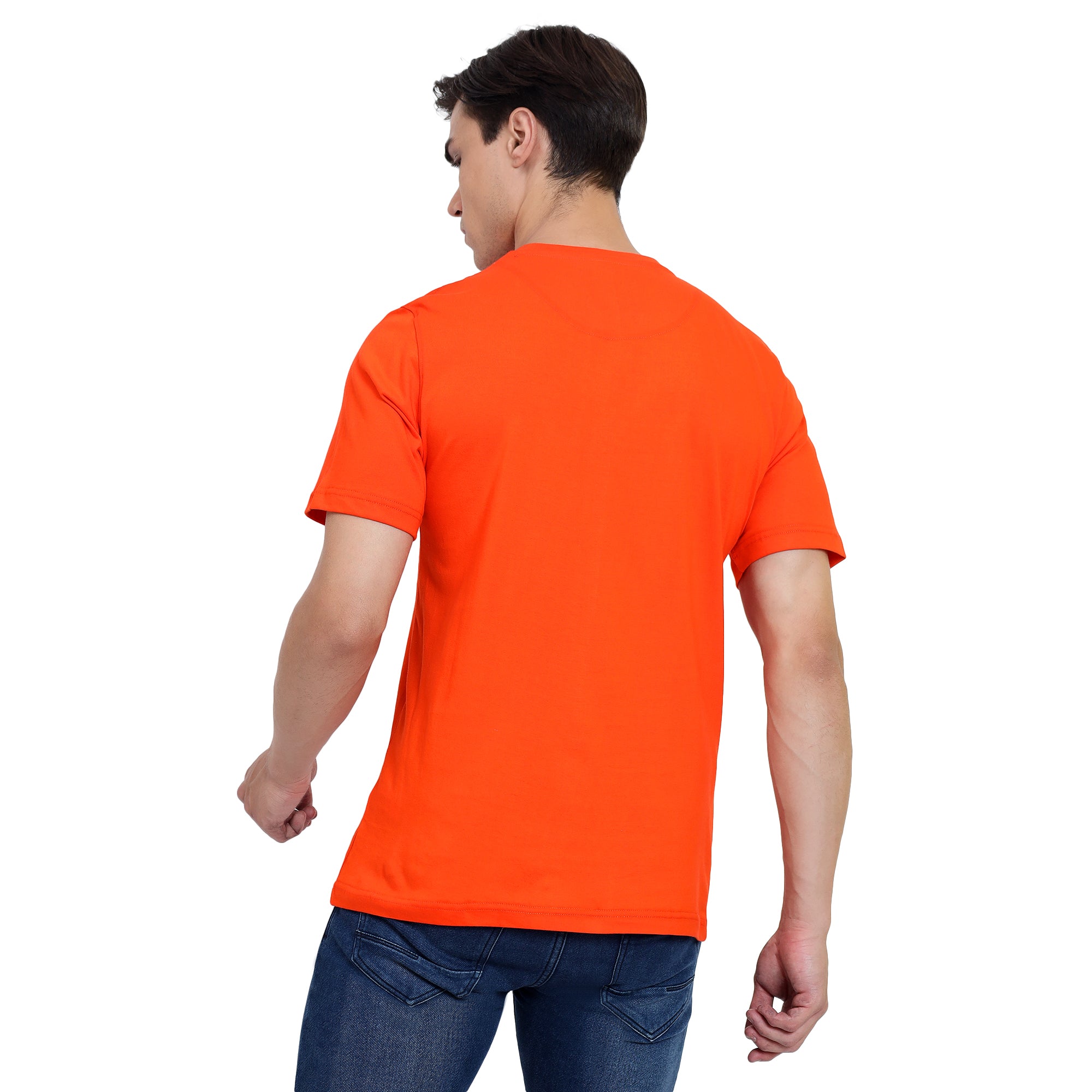 Mentoos Men's Orange Cotton Printed Round Neck Half Sleeves T-Shirt