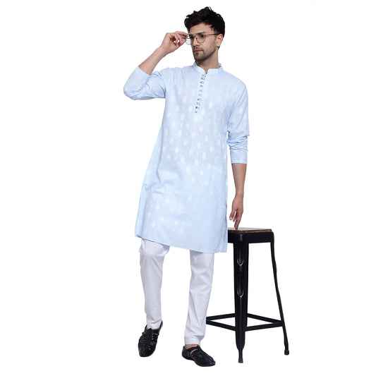 Awadhshree Men's Light Blue Cotton Blend Kurta Pajama Set - Elegant Ethnic Wear for All Occasions