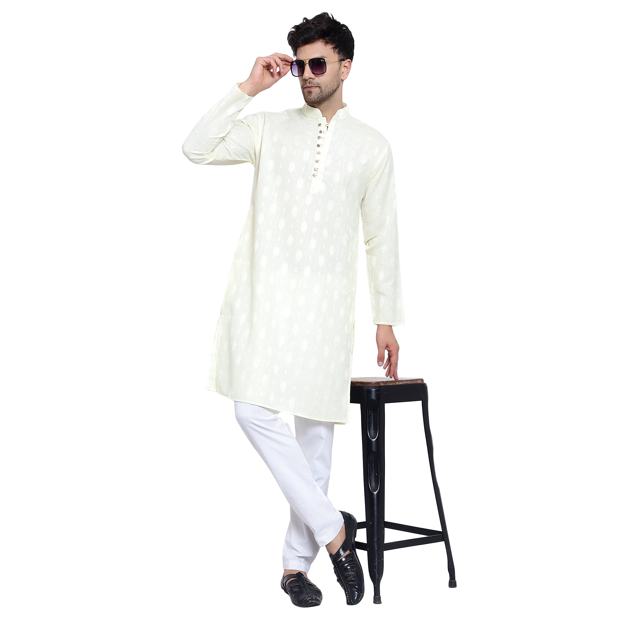 Awadhshree Men's Yellow Cotton Blend Kurta Pajama Set - Elegant Ethnic Wear For All Occasions