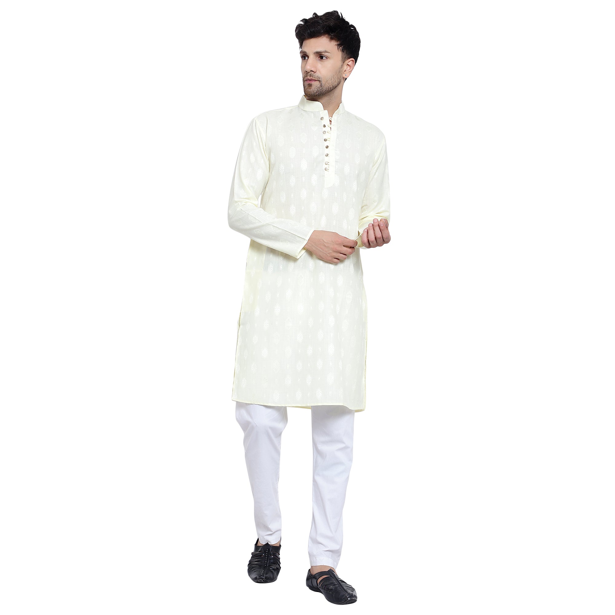 Awadhshree Men's Yellow Cotton Blend Kurta Pajama Set - Elegant Ethnic Wear For All Occasions