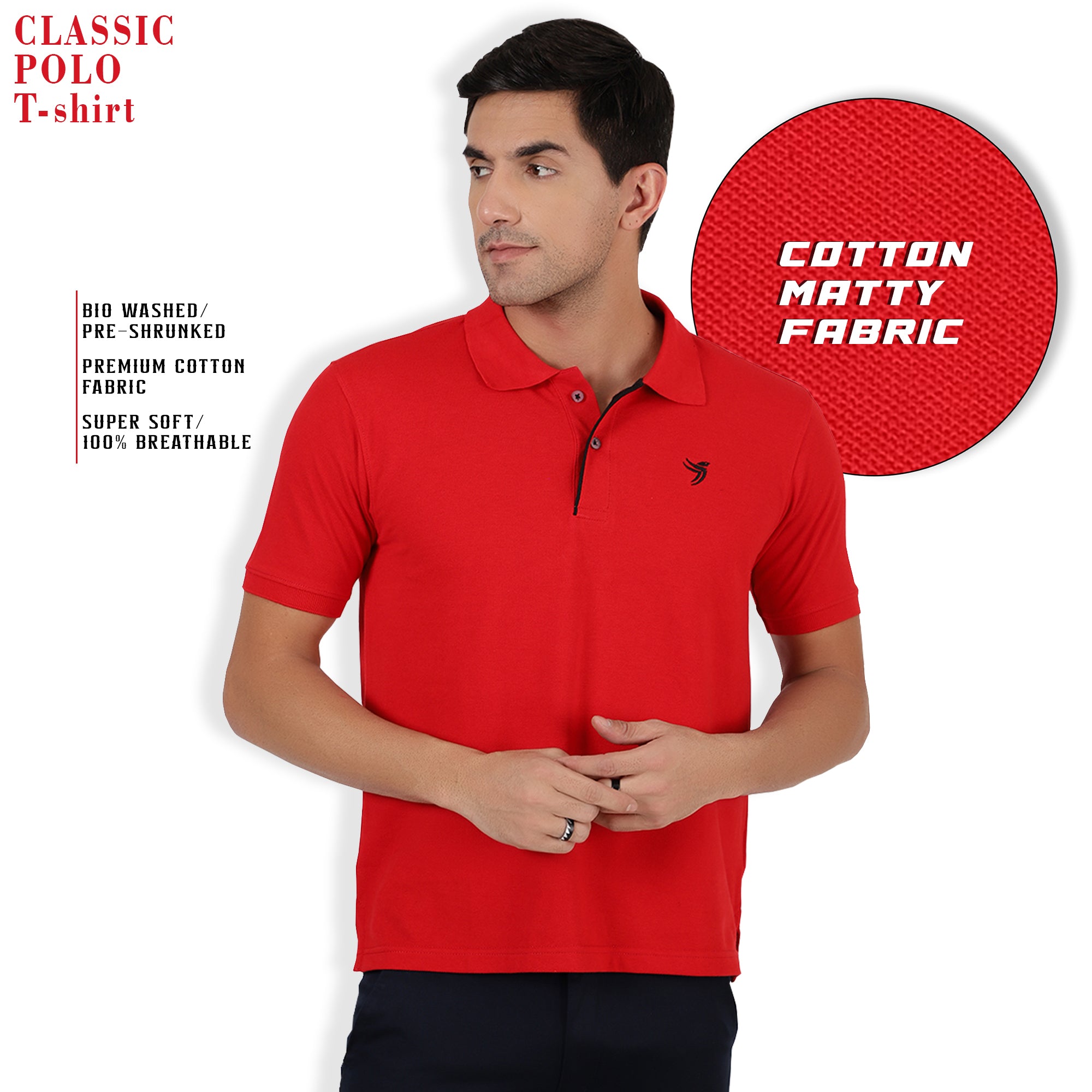 Mentoos Men Poly Cotton Solid Regular Fit Collar Neck Half Sleeves Polo T-Shirt Red