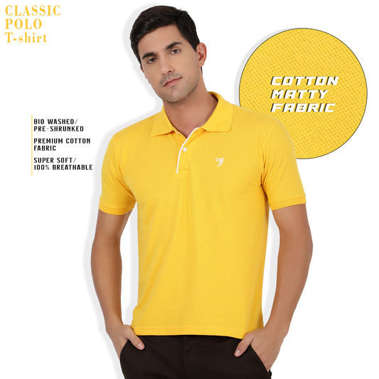 Mentoos Men Poly Cotton Solid Regular Fit Collar Neck Half Sleeves Polo T-Shirt Yellow