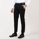Flat front Solid slim fit trousers Black