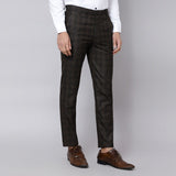 Checkered  slim fit trousers Brown
