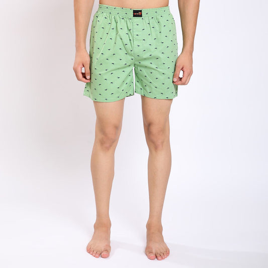 Mentoos Cotton Printed Boxers Shorts for Men Pista Green Mentoos