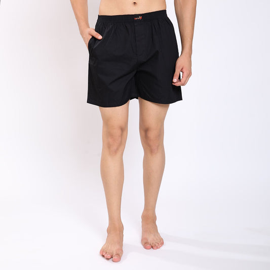 Mentoos Cotton Solid Boxers Shorts for Men Black Mentoos