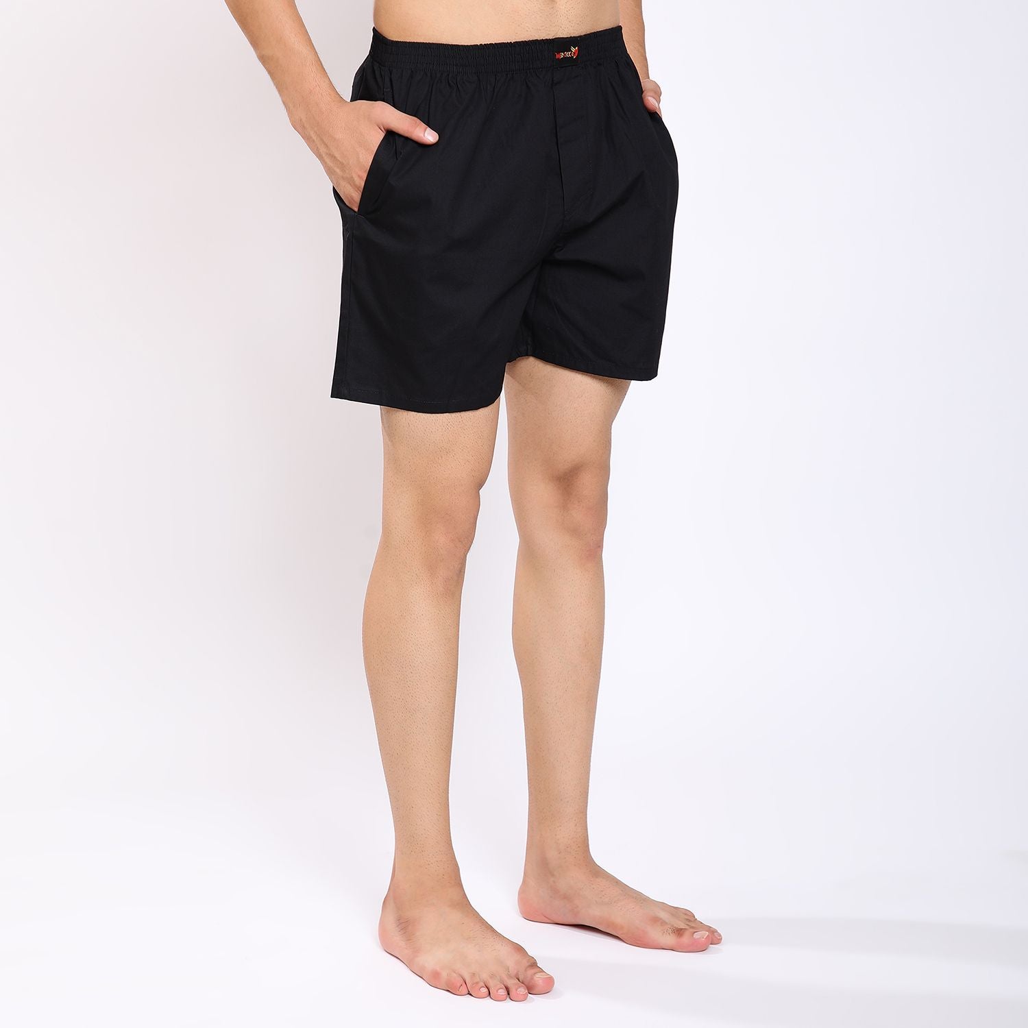 Mentoos Cotton Solid Boxers Shorts for Men Black Mentoos