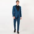 Mentoos Crepe Solid Full Sleeves with Peak Collar Tuxedo Designer 2-Piece Suit Set for Men's Blue Mentoos