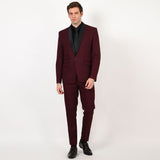 Mentoos Crepe Solid Full Sleeves with Shawl Collar Tuxedo Designer 2-Piece Suit Set for Men's Wine Mentoos