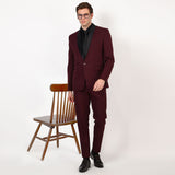 Mentoos Crepe Solid Full Sleeves with Shawl Collar Tuxedo Designer 2-Piece Suit Set for Men's Wine Mentoos