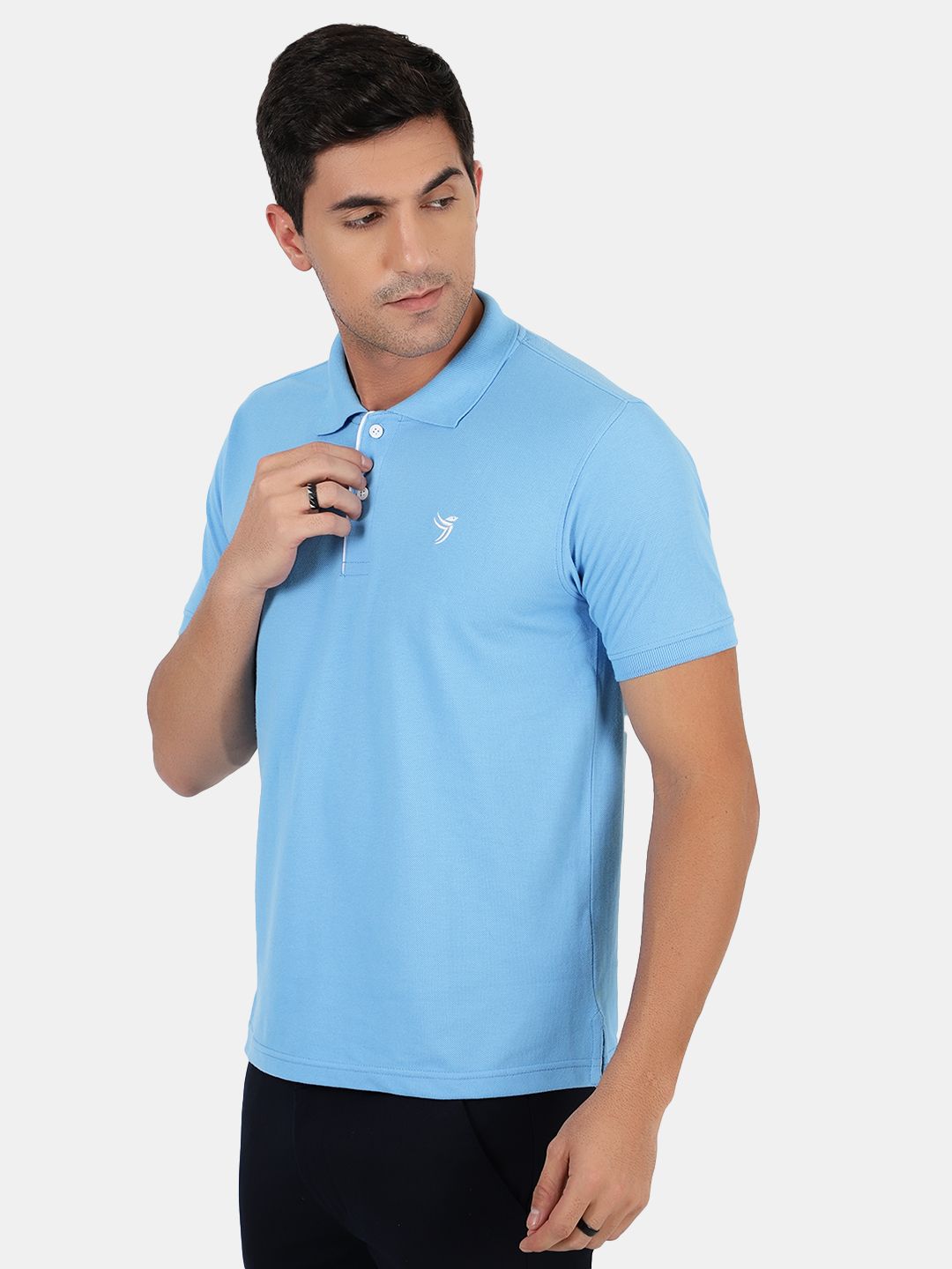 Mentoos Men Poly Cotton Solid Regular Fit Collar Neck Half Sleeves Polo T-Shirt Light Blue Mentoos