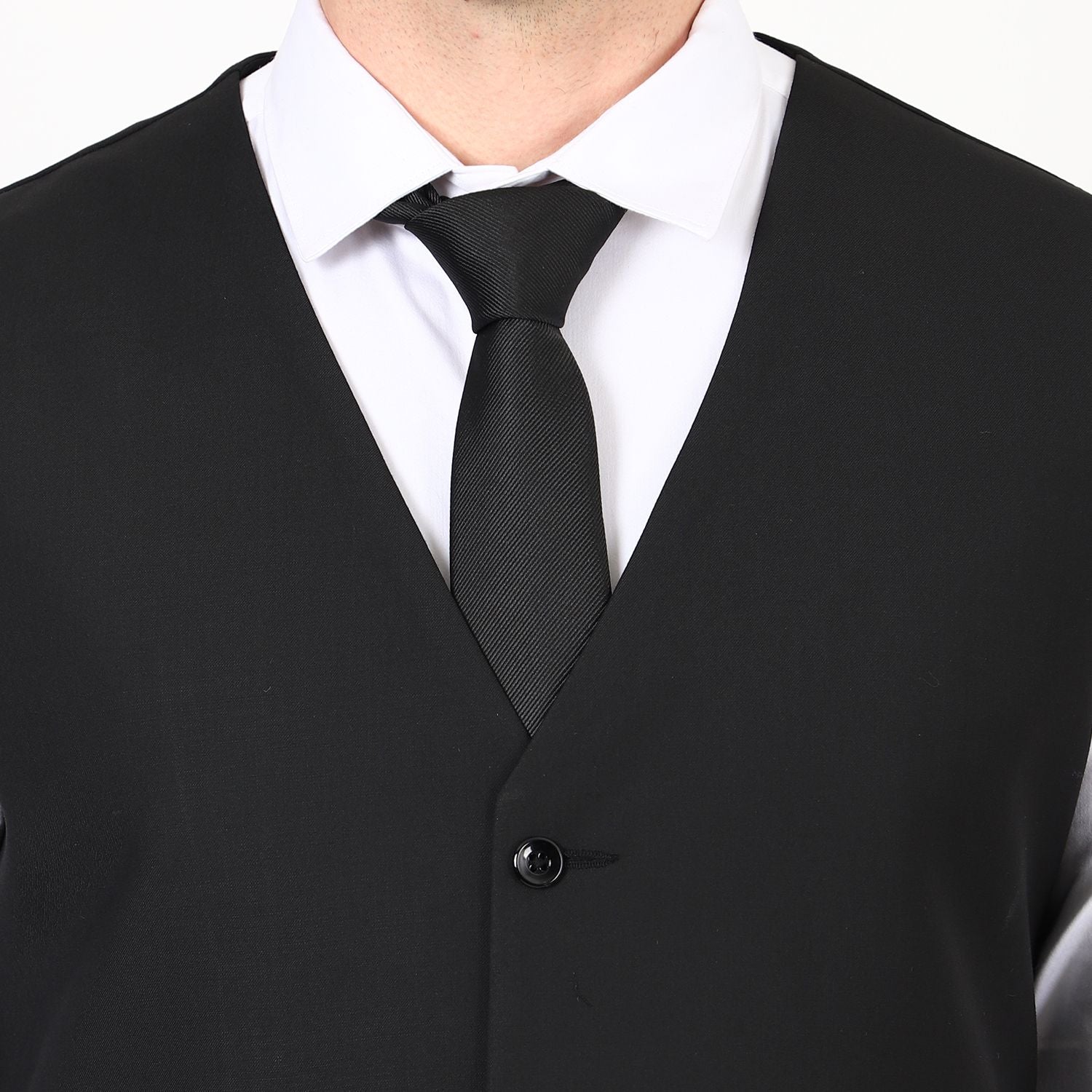 Mentoos Men Poly Viscose Solid Stylish Peak Collar Three Piece Suit Slim Fit for Wedding Black Mentoos