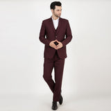 Mentoos Men Poly Viscose Solid Stylish Peak Collar Three Piece Suit Slim Fit for Wedding Maroon Mentoos
