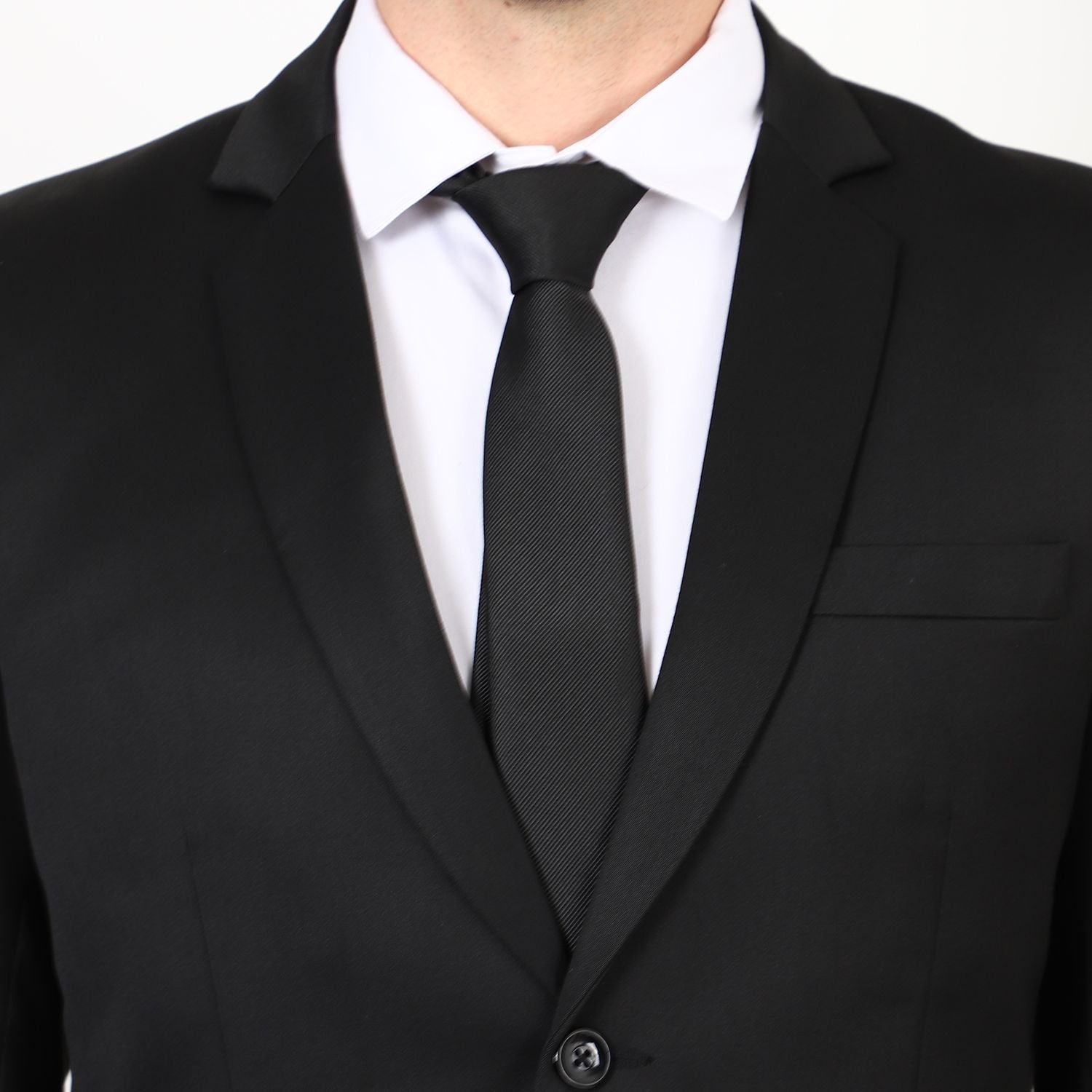 Mentoos Men Poly Viscose Solid Stylish Single Breasted Two-Piece Suit Black Mentoos