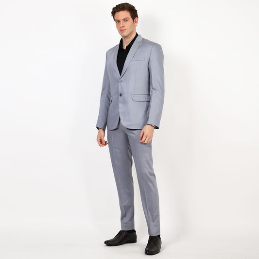 Mentoos Men Poly Viscose Solid Stylish Single Breasted Two-Piece Suit Grey Mentoos