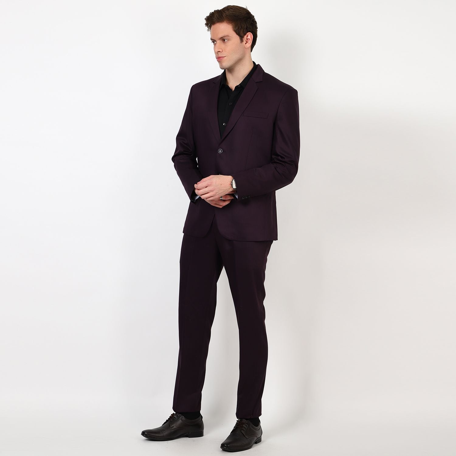 Mentoos Men Poly Viscose Solid Stylish Single Breasted Two-Piece Suit Purple Mentoos