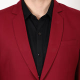Mentoos Men TR Solid Notched Collar Single Breasted Regular Slim Fit Blazer CARMINE RED Mentoos