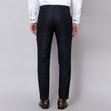 Checkered  slim fit trousers Navy Blue