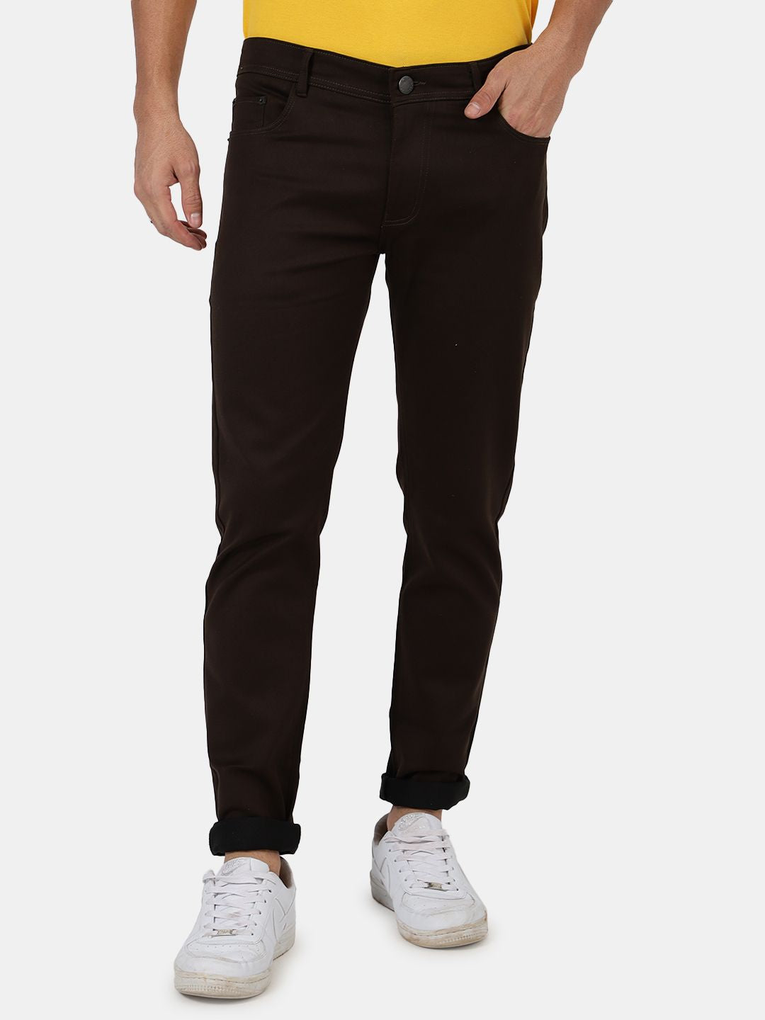 Slim fit flat front trouser_Brown